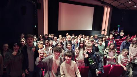 The group from Carisbrooke College inside the NFT1 cinema at the BFI Southbank, London