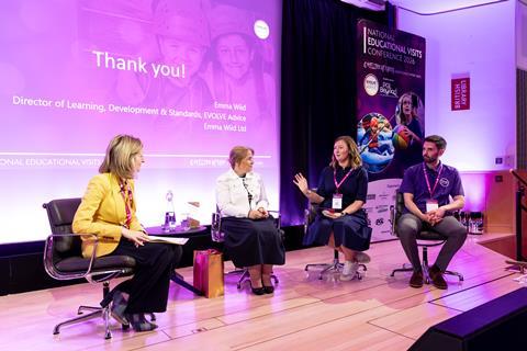 People speak on stage at the National Educational Visits Conference