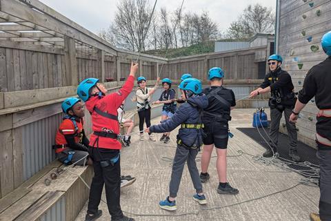Pupils from LEO Academy Trust at a climbing wall