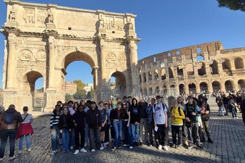 Students from St Alban’s Catholic High School outside the Colosseum
