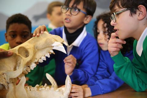 Children with animal skeleton at ZSL Whipsnade Zoo
