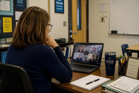 Teacher watching a webinar