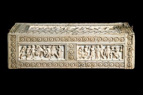 Veroli Casket with mythological scenes, ivory and bone.