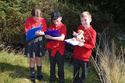 School Travel Organiser's Teacher Ted mascot with Haverigg Primary School pupils at Wordsworth Grasmere