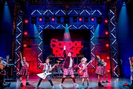 Craig Gallivan (Dewey Finn) and the Kids of School of Rock. Photo credit Tristram Kenton.