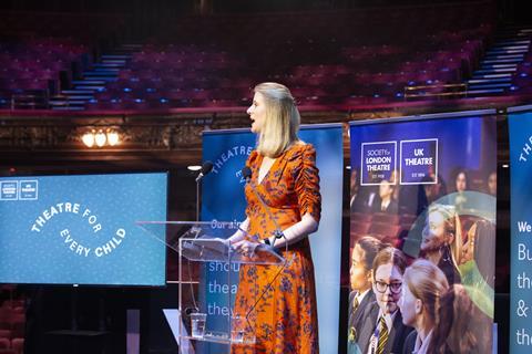 Claire Walker, the co-CEO of the Society of London Theatre and UK Theatre at a launch event for the Theatre for Every Child campaign