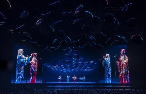 ABBA avatars on stage at ABBA Voyage