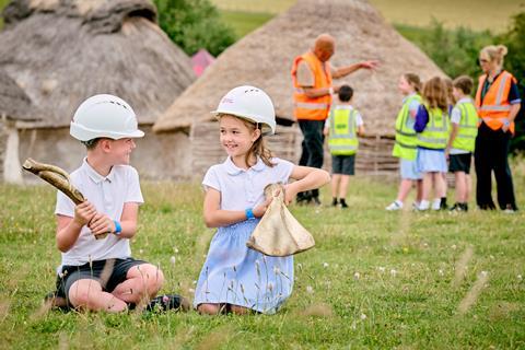 Children from Bowerhill Primary School in Wiltshire break ground on Stonehenge's new Learning Centre.
