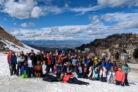Students and staff from South Nottinghamshire Academy on the slopes during their ski trip to Italy