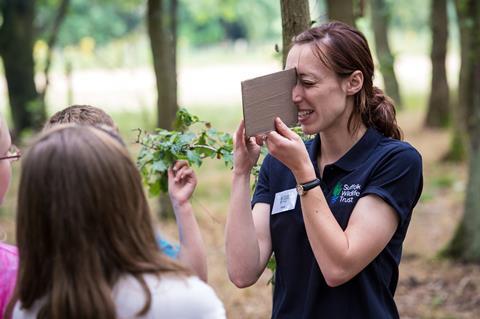 Suffolk WT education officer with children as part of Wildlife Trusts' study