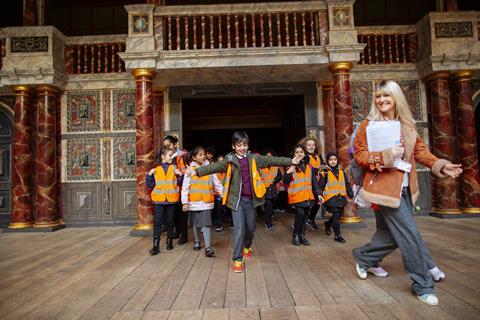 School children having a workshop at Shakespeare's Globe