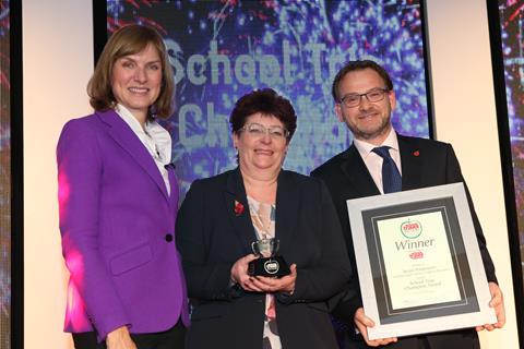 Jacqui Hargreaves receiving the School Trip Champion Award in 2017