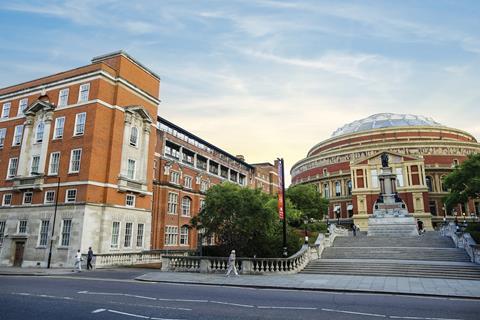 An exterior of accommodation provided for school groups by Imperial College London (Celesta Venues) located next to the Royal Albert Hall